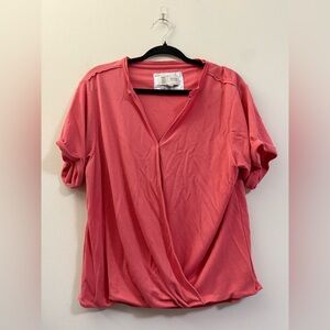 Saturday Sunday Anthropologie V-Neck Ribbed Top in Pink‎ Salmon - S